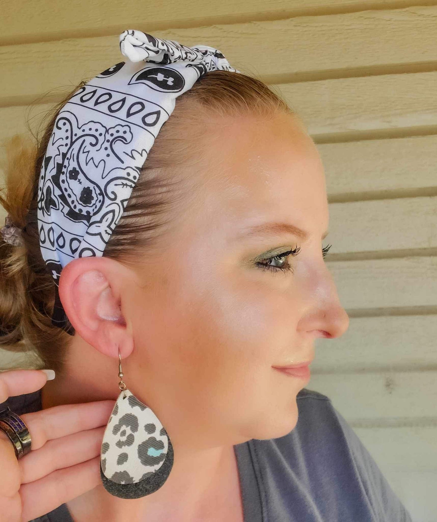 Turquoise Cheetah -Leather Teardrop Earrings