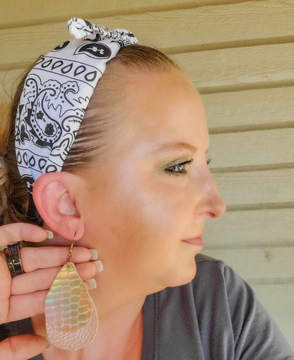 Pearl Snake - Leather Teardrop Earrings