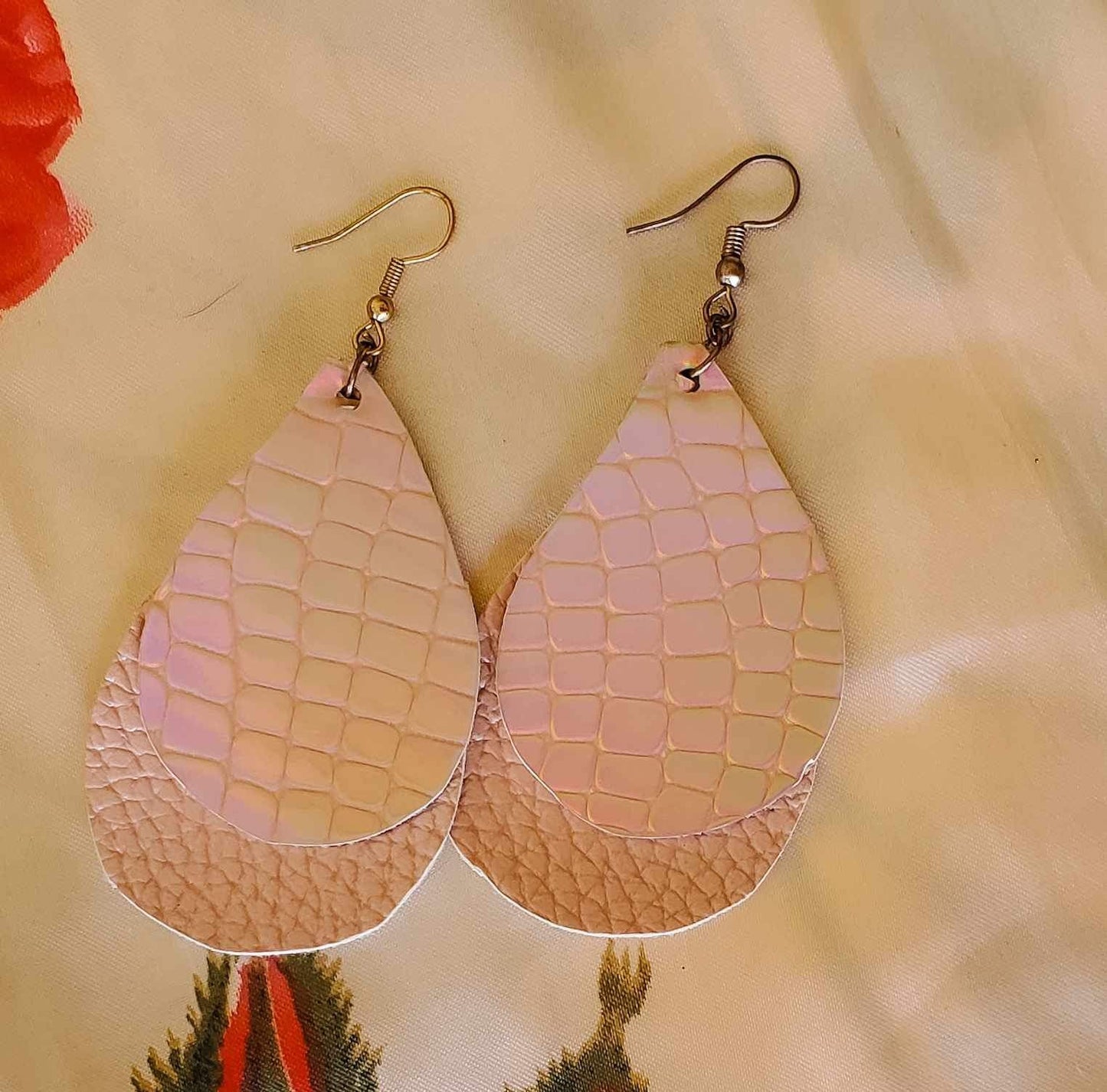 Pearl Snake - Leather Teardrop Earrings